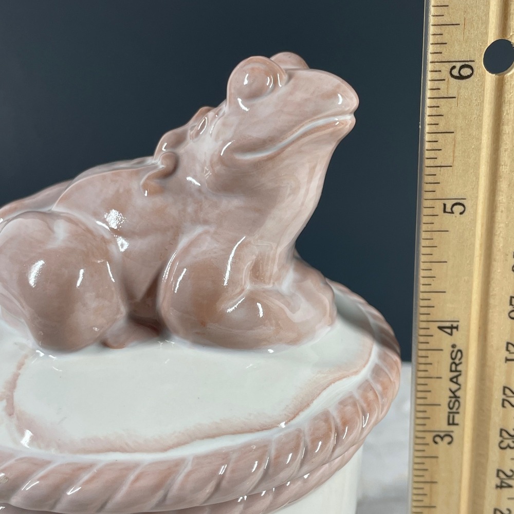 DEMDACO Perennial Friends Frog Ceramic Canister Jar Pink White Girls Nursery MCM - Picture 5 of 14